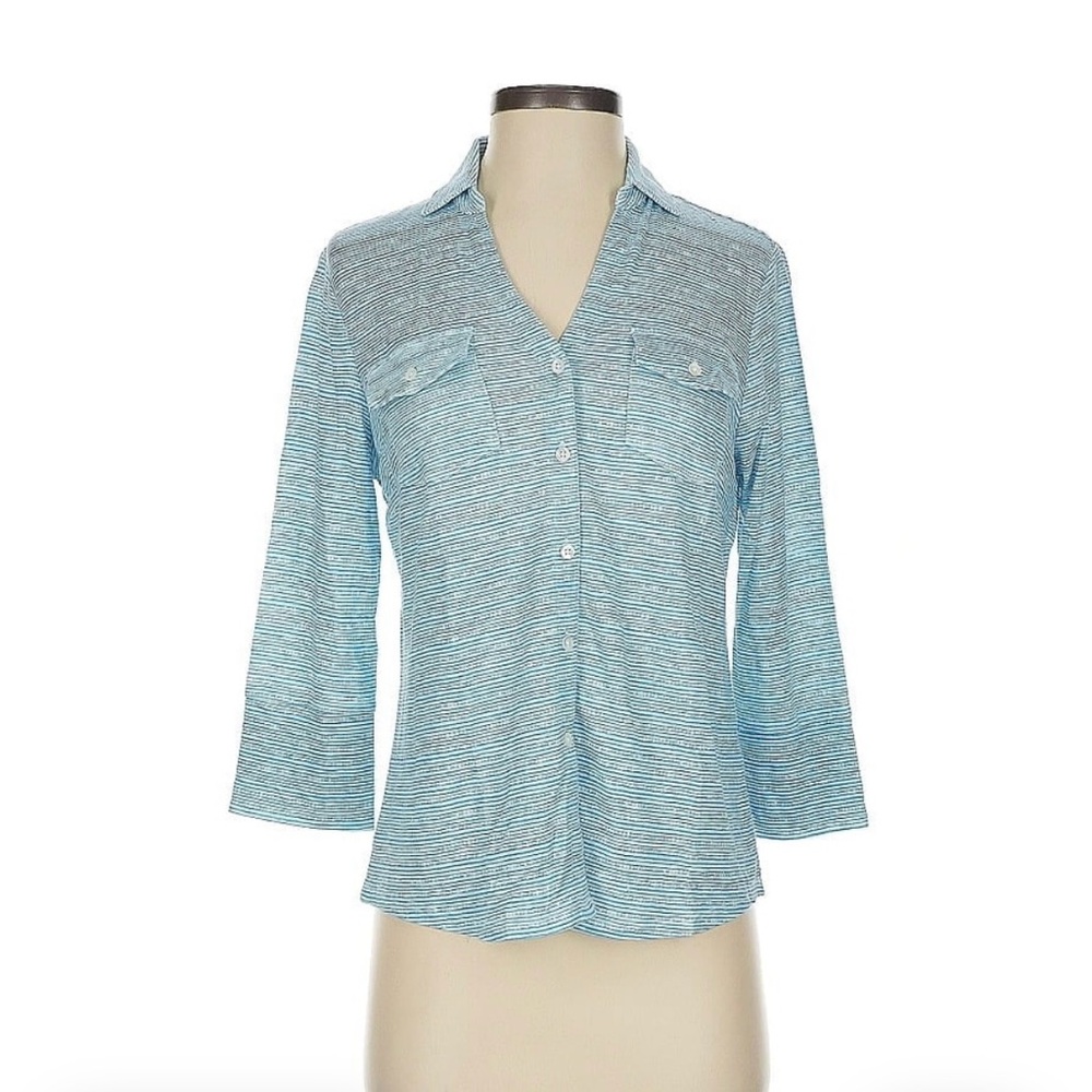 J McLaughlin Brynn Blue Striped Women's stretch button down